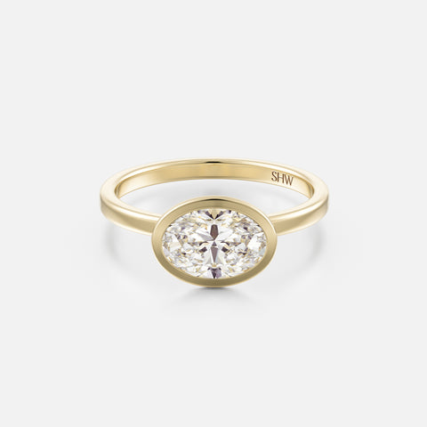 Mana Square Band with East West Oval Simple Engagement Ring Setting in sustainable 14k Gold or platinum by SHW Fine Jewelry NYC