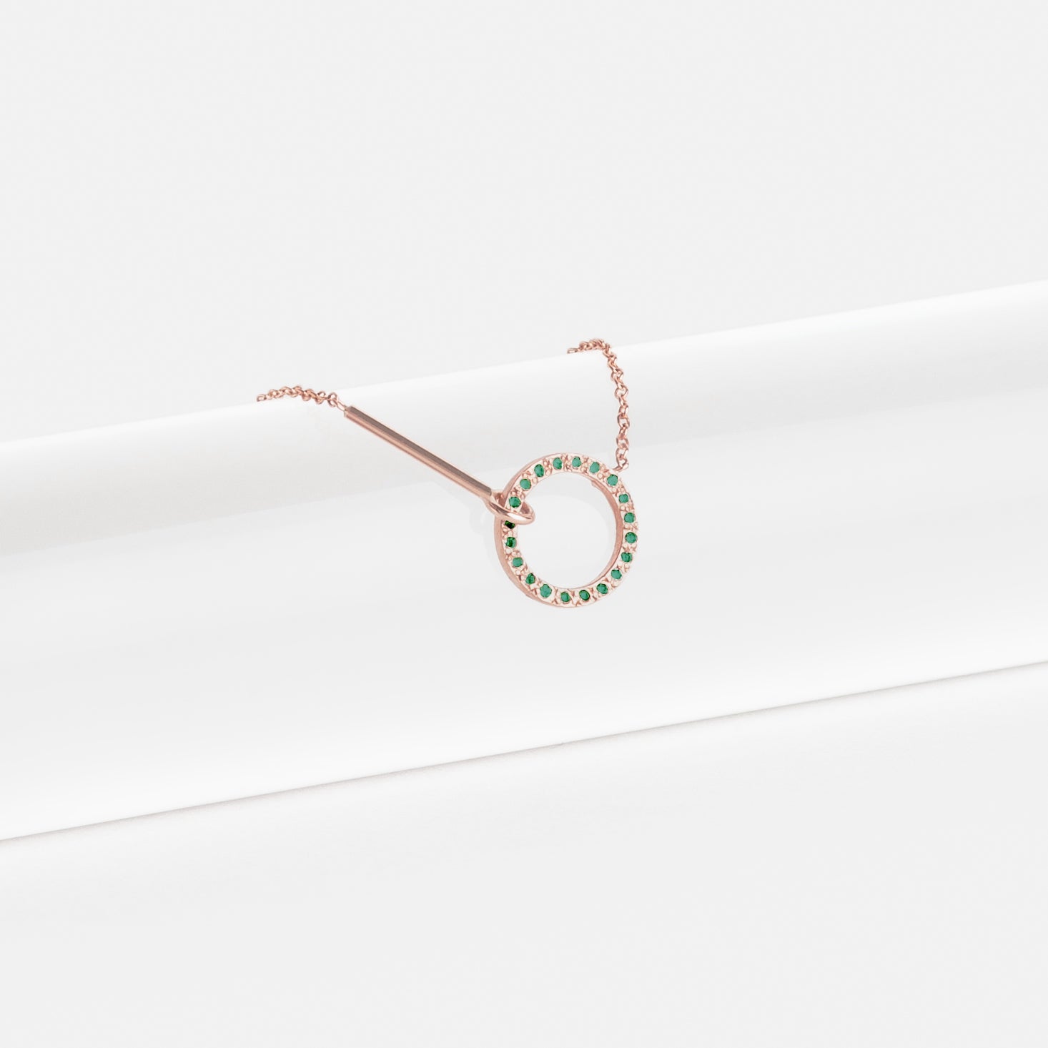 Visata Handmade Necklace in 14k Rose Gold set with Emeralds By SHW Fine Jewelry NYC