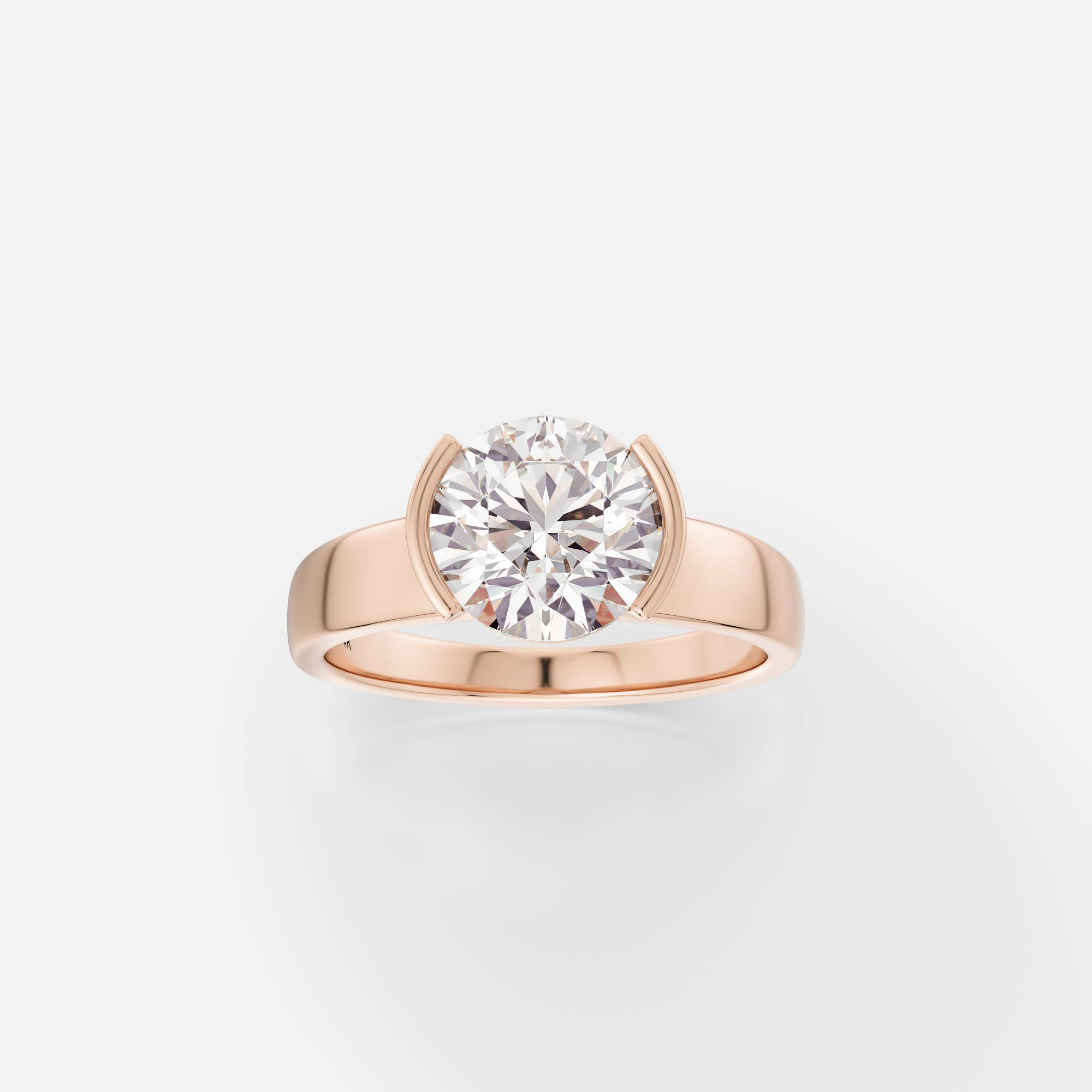 Miri round diamond tapered bezel engagement ring front view in 14k rose gold