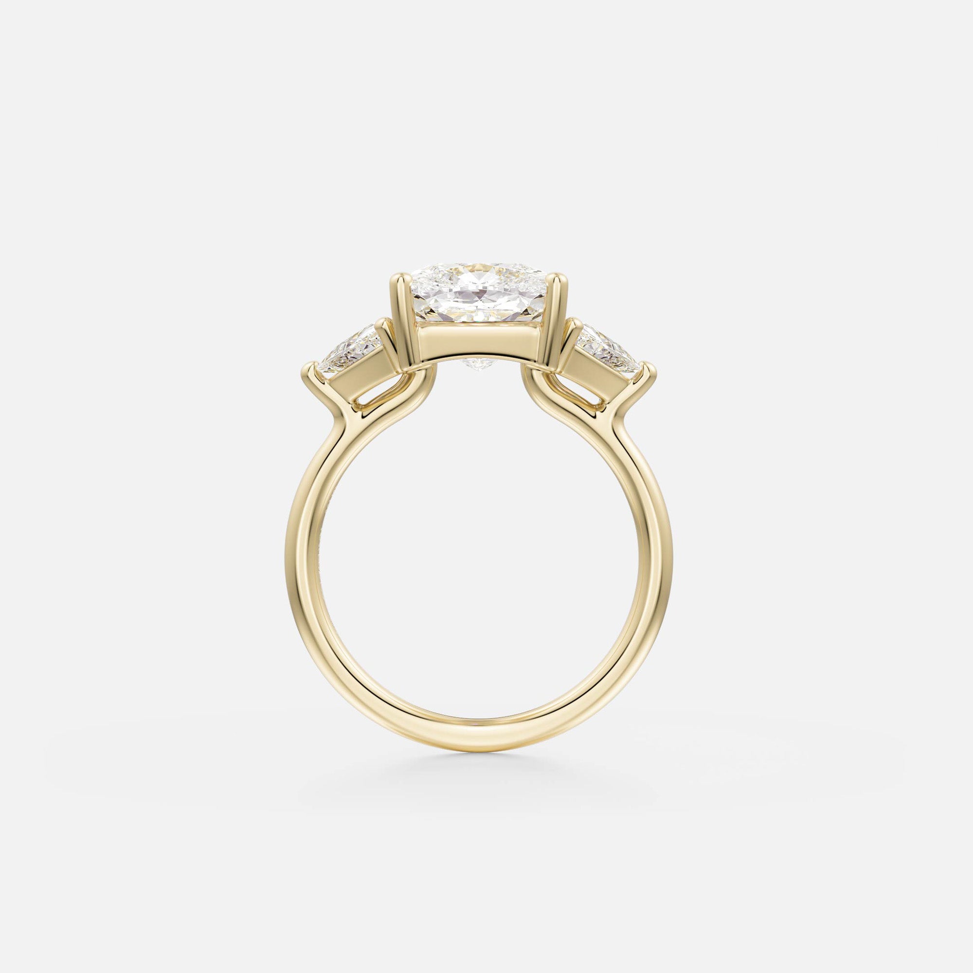 Kala round band cushion diamond trillion engagement ring side view