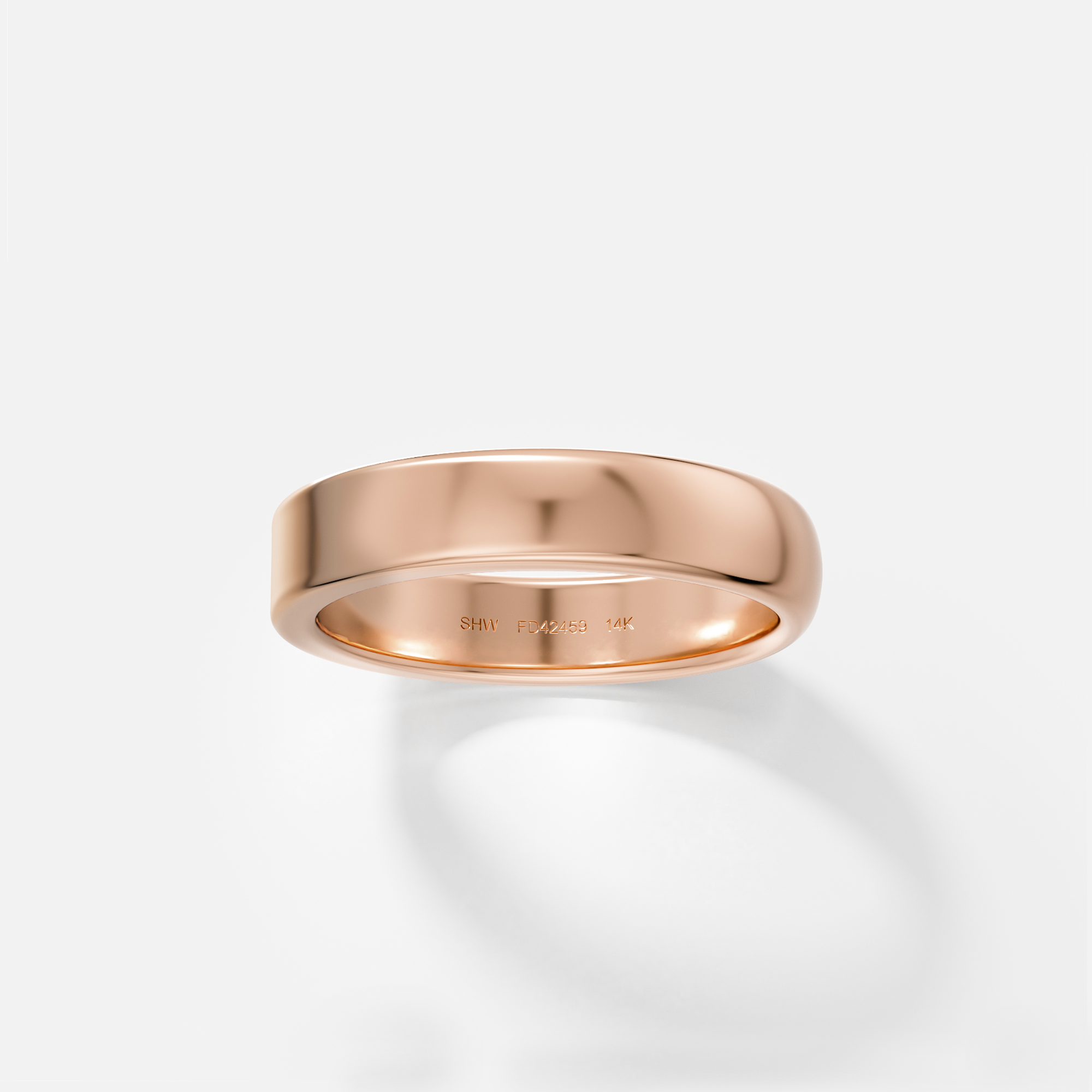 Minimal 4mm Flat and Domed Customizable Wedding Ring for Men in solid 14k yellow white rose gold by SHW best fine jewelry store in NYC