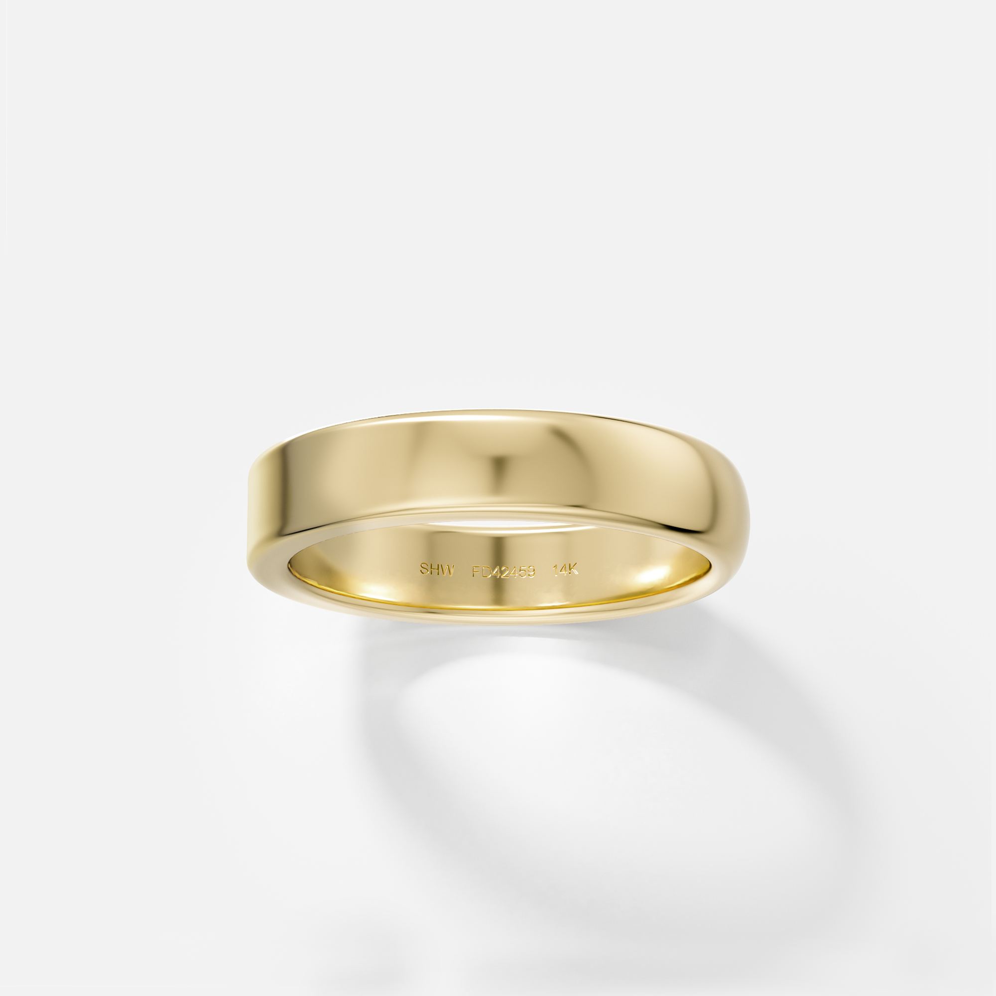 Simple Half Domed and Flat Wedding Band for men in solid 14k yellow white rose gold by SHW cool fine jewelry store in NYC