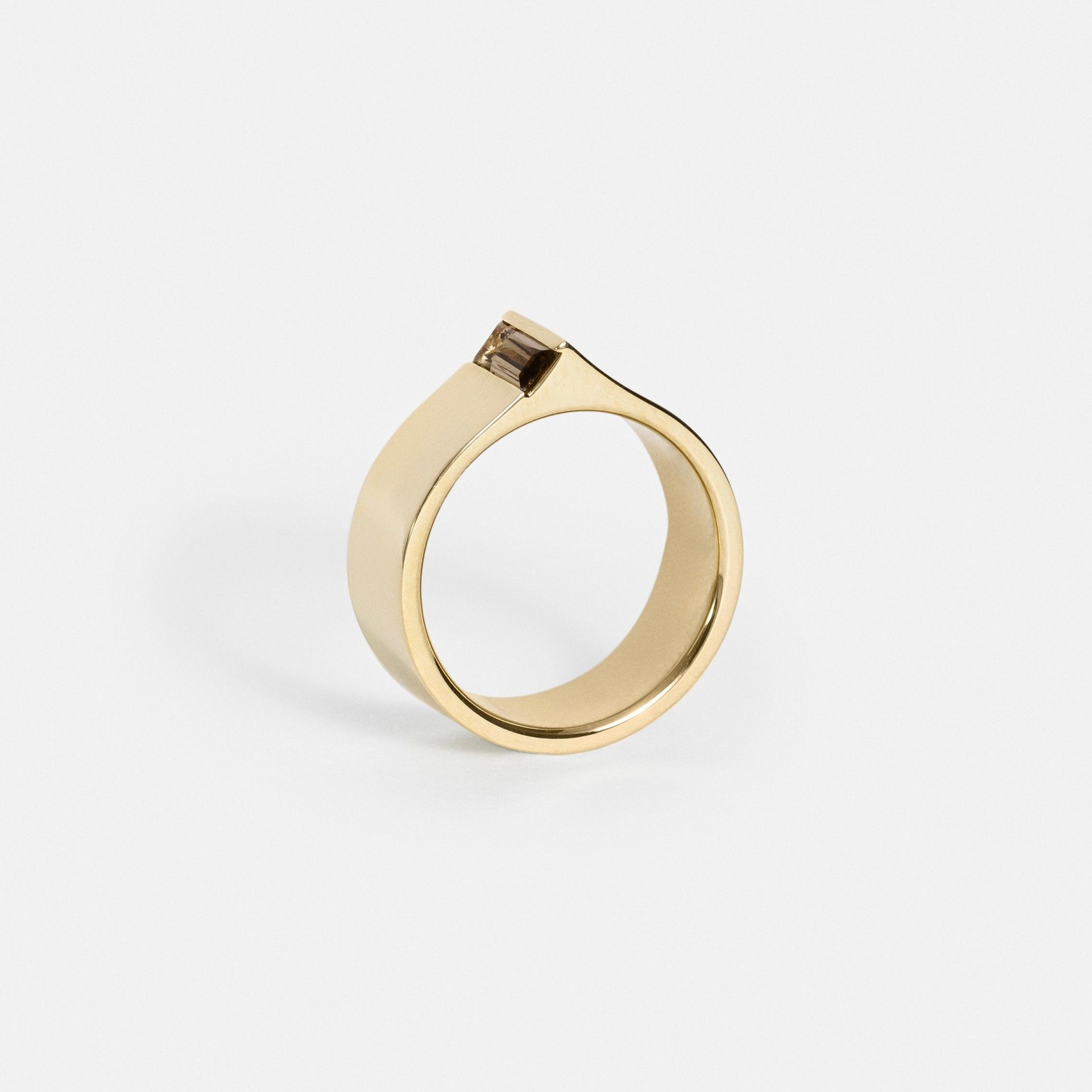 Contemporary Statement Ring with Unique Color Smokey Quartz in solid 14k Yellow gold by SHW cool fine jewelry store in NYC