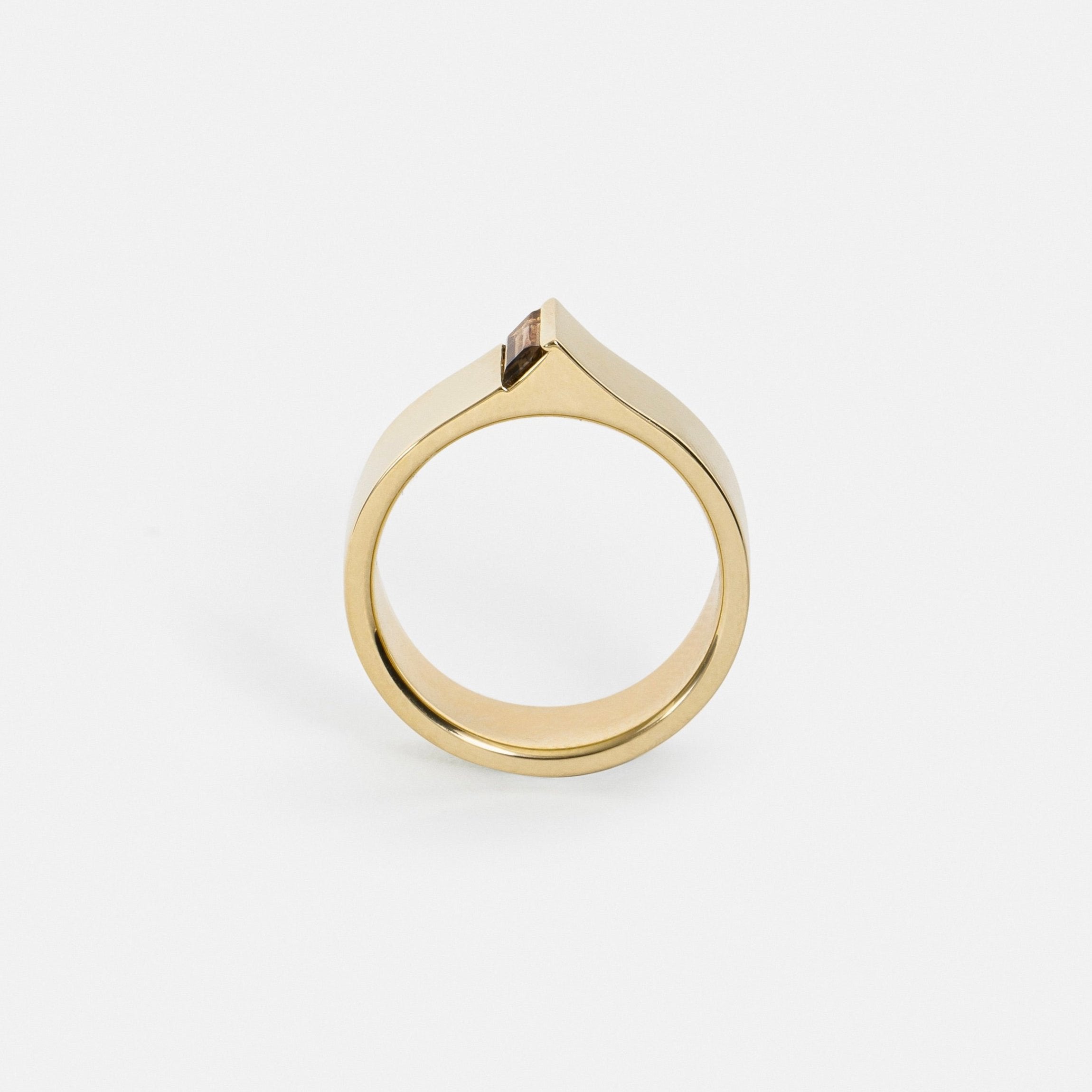 Unusual Shaped Womens Wedding Ring with Neutral Color Precious Gemstone Quartz in solid 14k yellow gold by SHW famous fine jewelry shop NYC