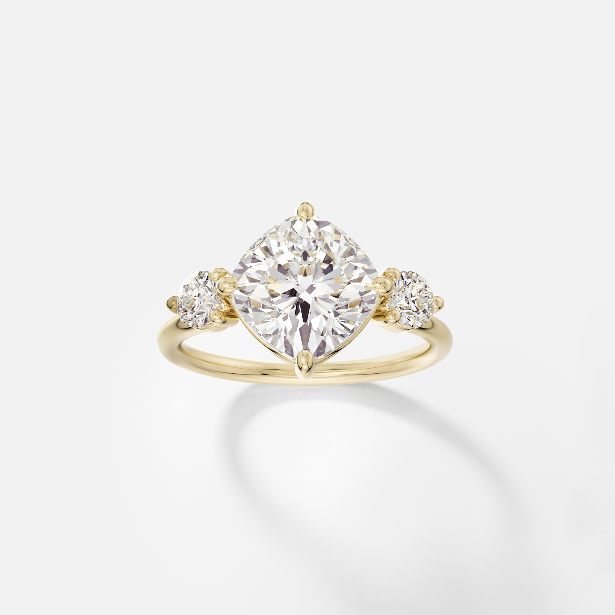Kele tilted cushion diamond engagement ring front view in 14k yellow gold