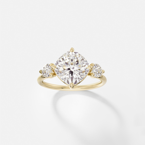 Kele tilted cushion diamond engagement ring front view in 14k yellow gold
