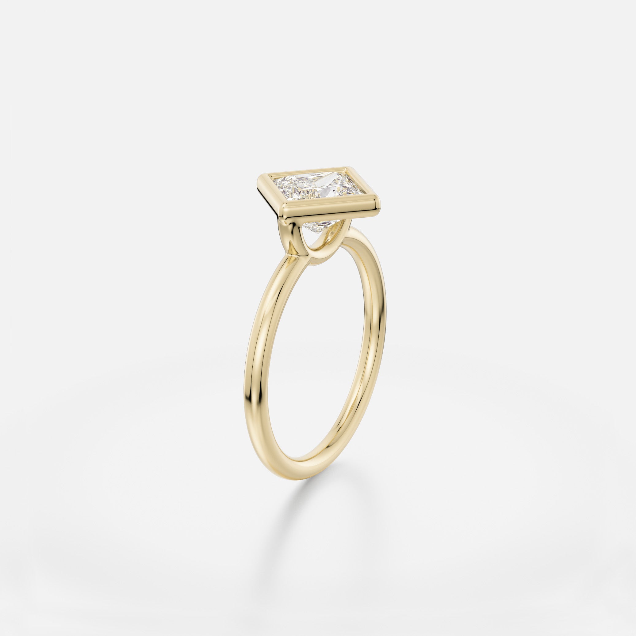 ARTI thin round band with Princess  Cut Profile Bezel Set Unique Diamond Gemstone  Engagement Ring Setting in recycled 14k Gold or platinum handmade by SHW Fine Jewelry NYC