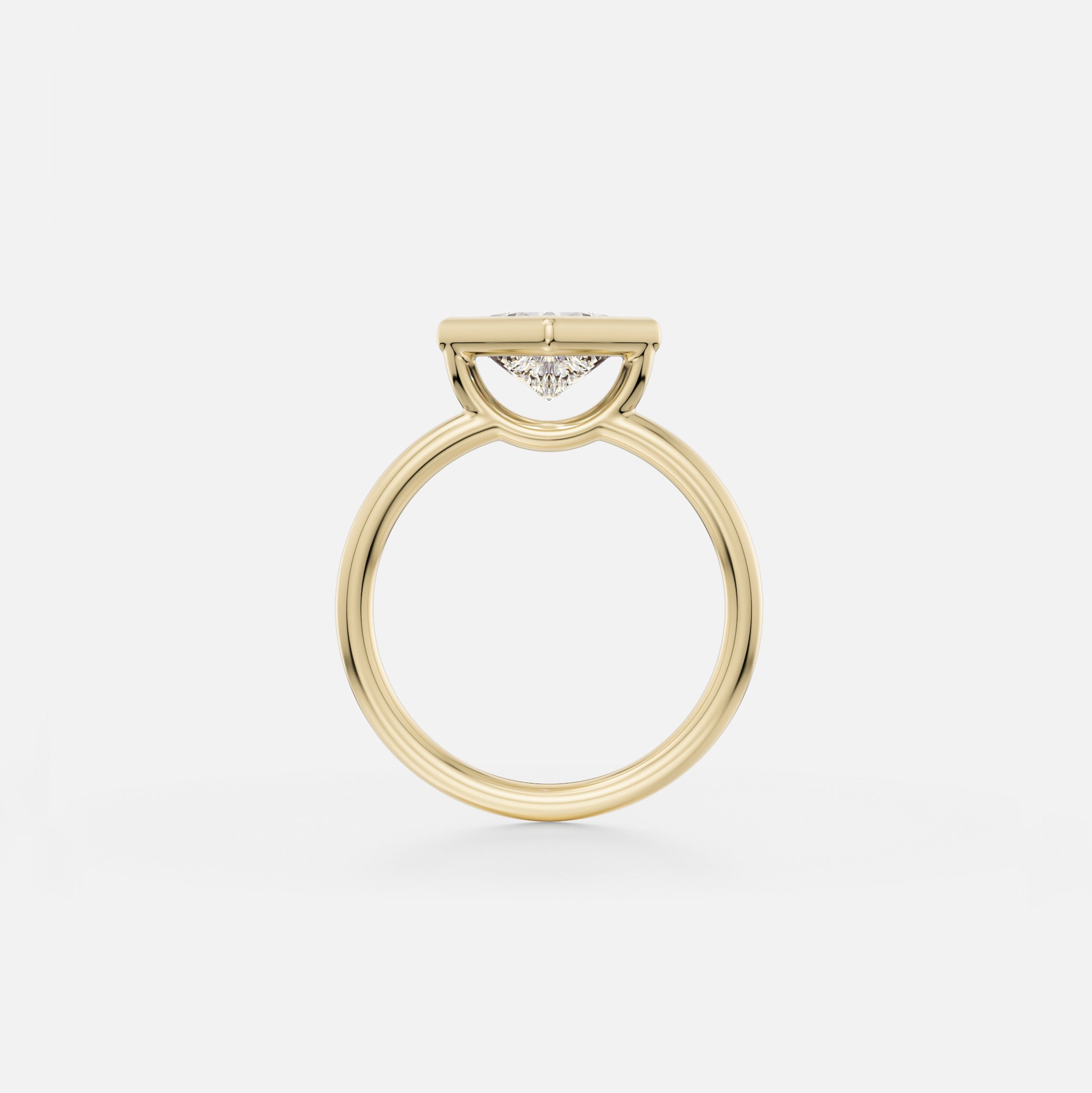 ARTI thin round band with Princess  Cut Profile Bezel Set Contemporary Minimal Diamond Precious Gemsone Engagement Ring Setting in recycled 14k Yellow Gold or platinum handcrafted by SHW Fine Jewelry NYC