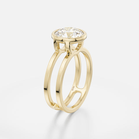 Benu Double Band with Round Contemporary Engagement Ring Setting in recycled sustainable 14k Gold or platinum handmade by SHW Fine Jewelry NYC