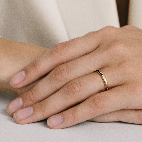 Customizable domed wedding band with tiny round diamonds, understated design 14k 18k gold platinum SHW fine jewelry stores nearby