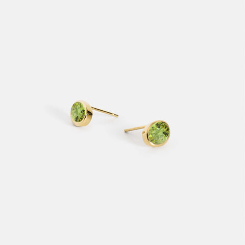 Cool everyday aquamarine stud earrings oval east west March birthstone design 14k 18k gold SHW NYC fine jewelry