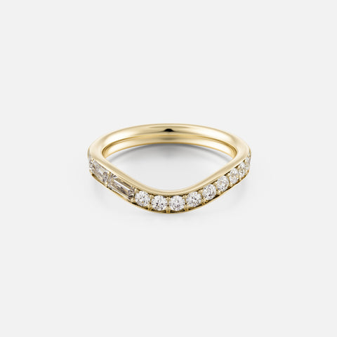 Curved wedding band with round and baguette diamonds, wave design 14k 18k gold platinum SHW Fine Jewelry NYC
