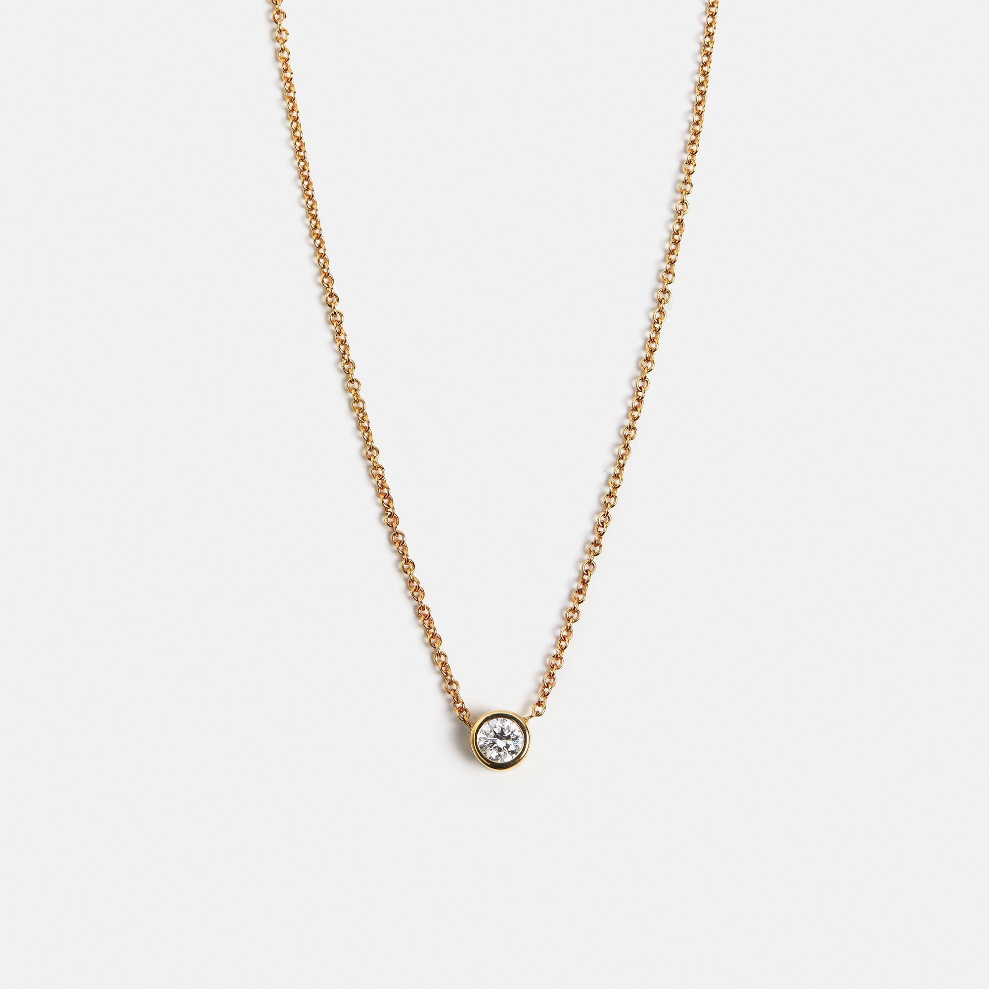 Simple dainty chain necklace with brilliant cut round lab grown white diamond pendant in solid 14k gold by SHW cool fine jewelry stores NYC