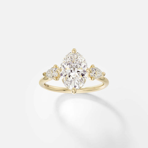 Three-stone Vertical Engagement Ring Setting with North South Oval Pear lab-created mined Diamonds 14k 18k gold platinum SHW Fine Jewelry NYC
