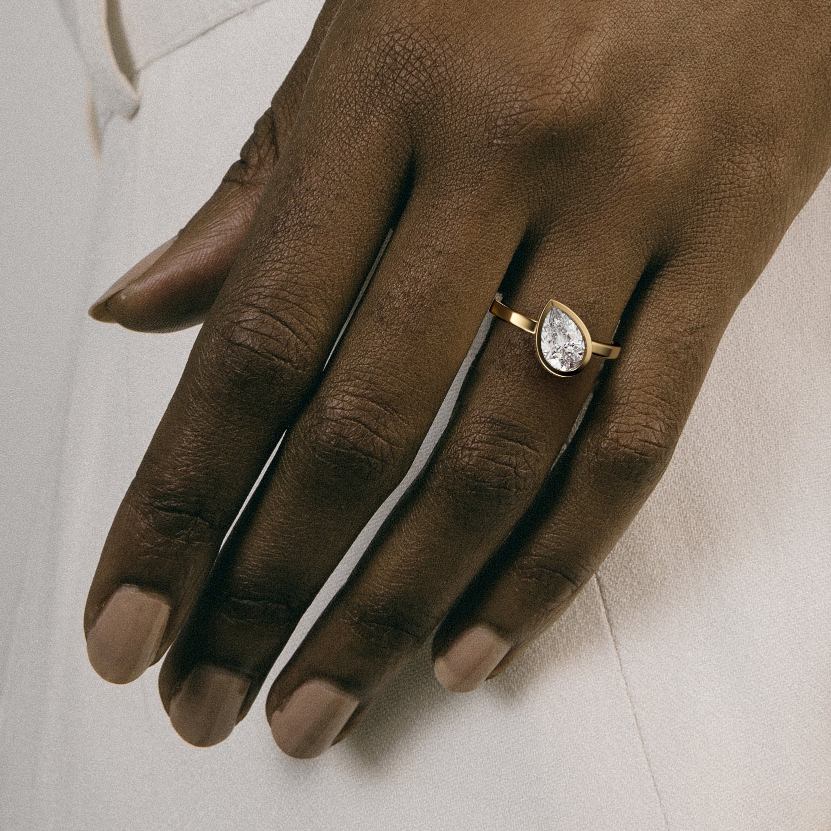 Mana Flat Band with Tilted Pear Unique Wedding Ring Setting in 14k Gold or platinum handmade by SHW Fine Jewelry New York City