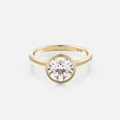 Mana Flat Band with Round Simple Engagement Ring Setting in recycled 14k Gold or platinum by SHW Fine Jewelry NYC