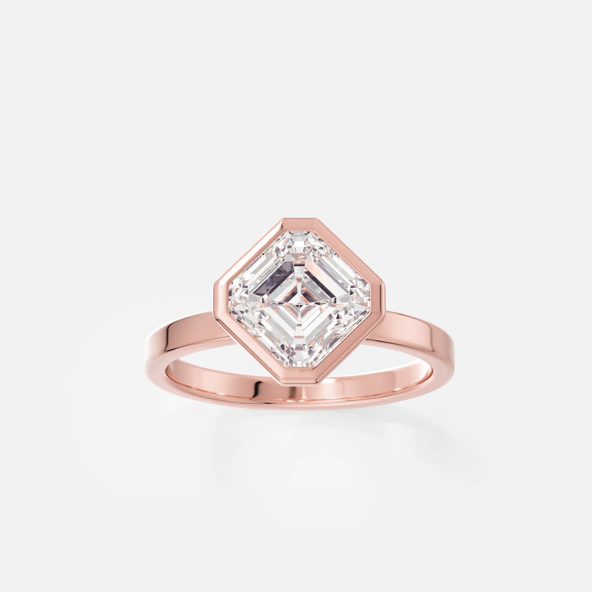 Mana tilted asscher diamond engagement ring front view in 14k rose gold