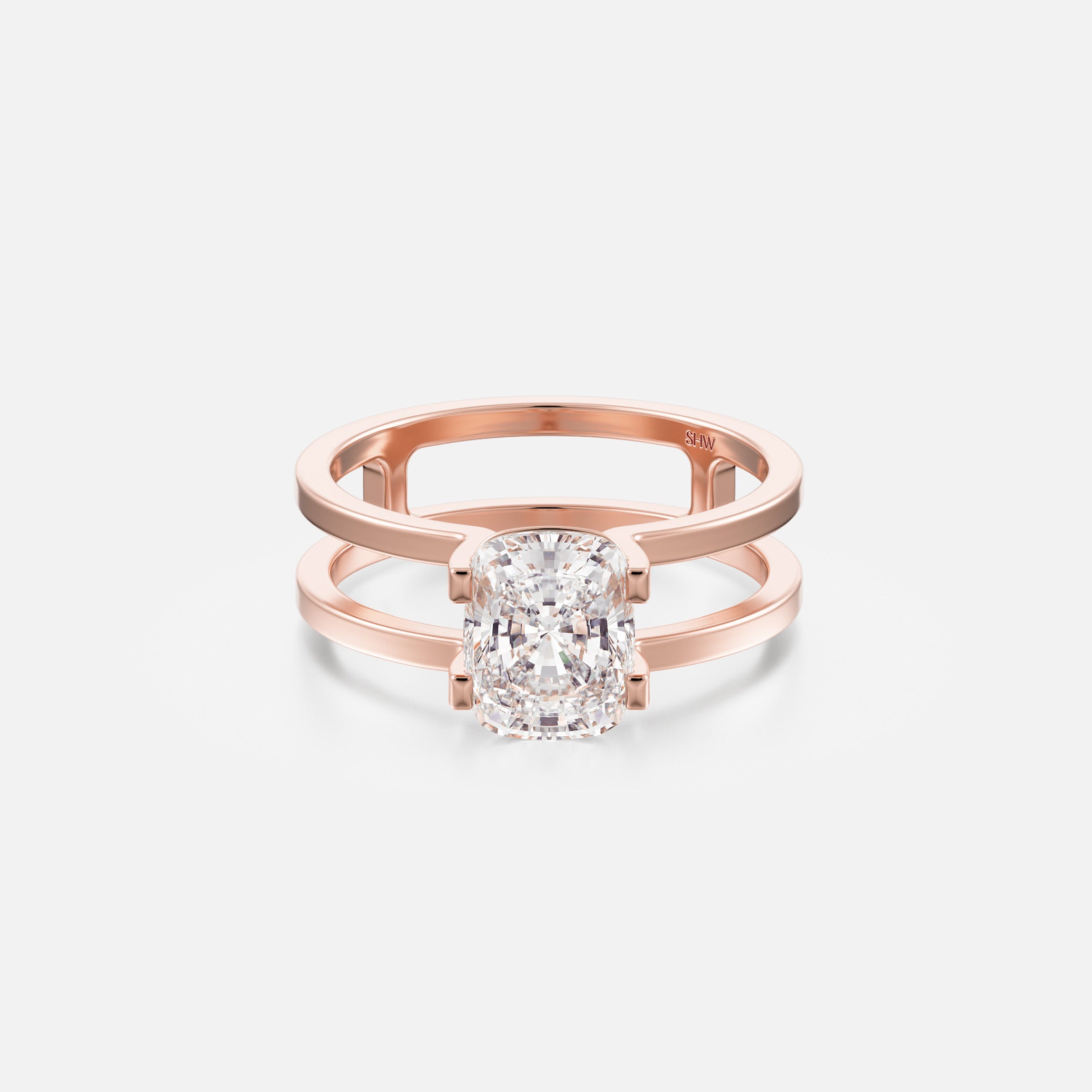 Mes Double Band North South Cushion Simple Engagement Ring Setting in 14k recycled yellow, white, rose gold or platinum handmade by SHW Fine Jewelry NYC
