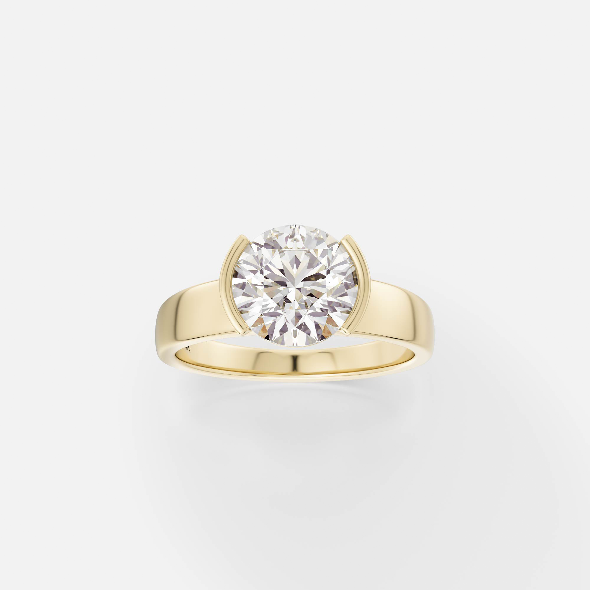 Round 2.00ct diamond engagement ring tapered band partial bezel 14k yellow gold SHW Fine Jewelry NYC modern bold design