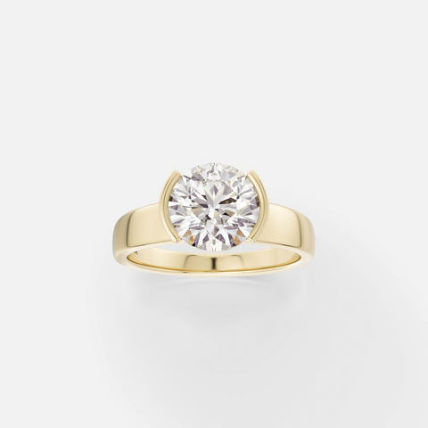 Round 2.00ct diamond engagement ring tapered band partial bezel 14k yellow gold SHW Fine Jewelry NYC modern bold design