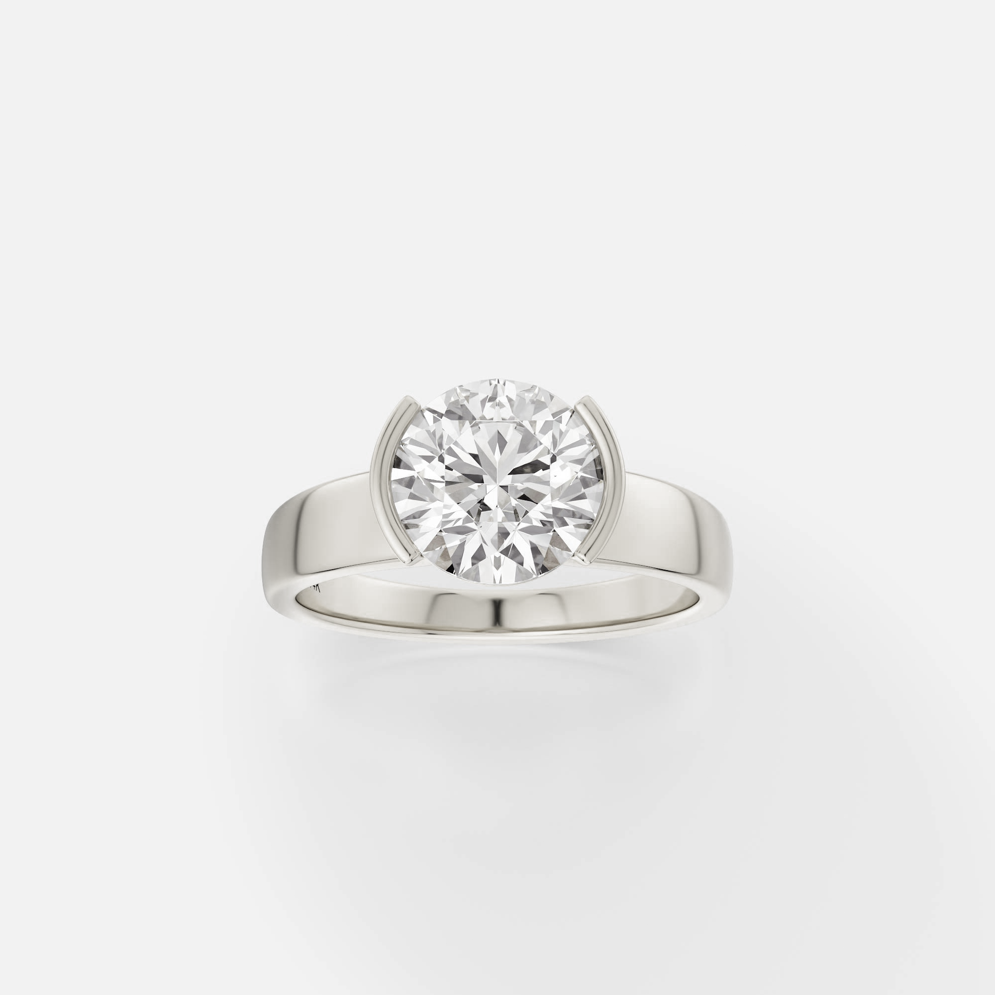 Miri round diamond tapered partial bezel engagement ring front view in 14k white gold