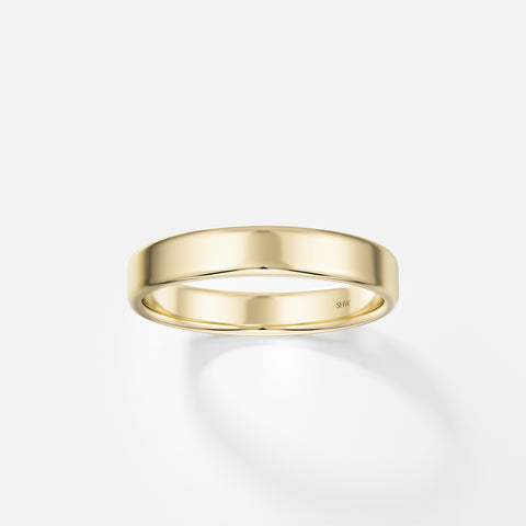 Unique P4 Ring wedding engagement bridal flat domed band with recycled 14k yellow gold handmade in NYC by SHW fine Jewelry