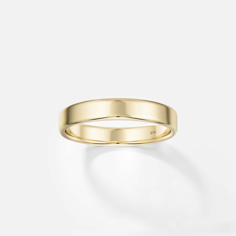 14k yellow gold 4mm flat wedding band with softened comfort-fit edges
