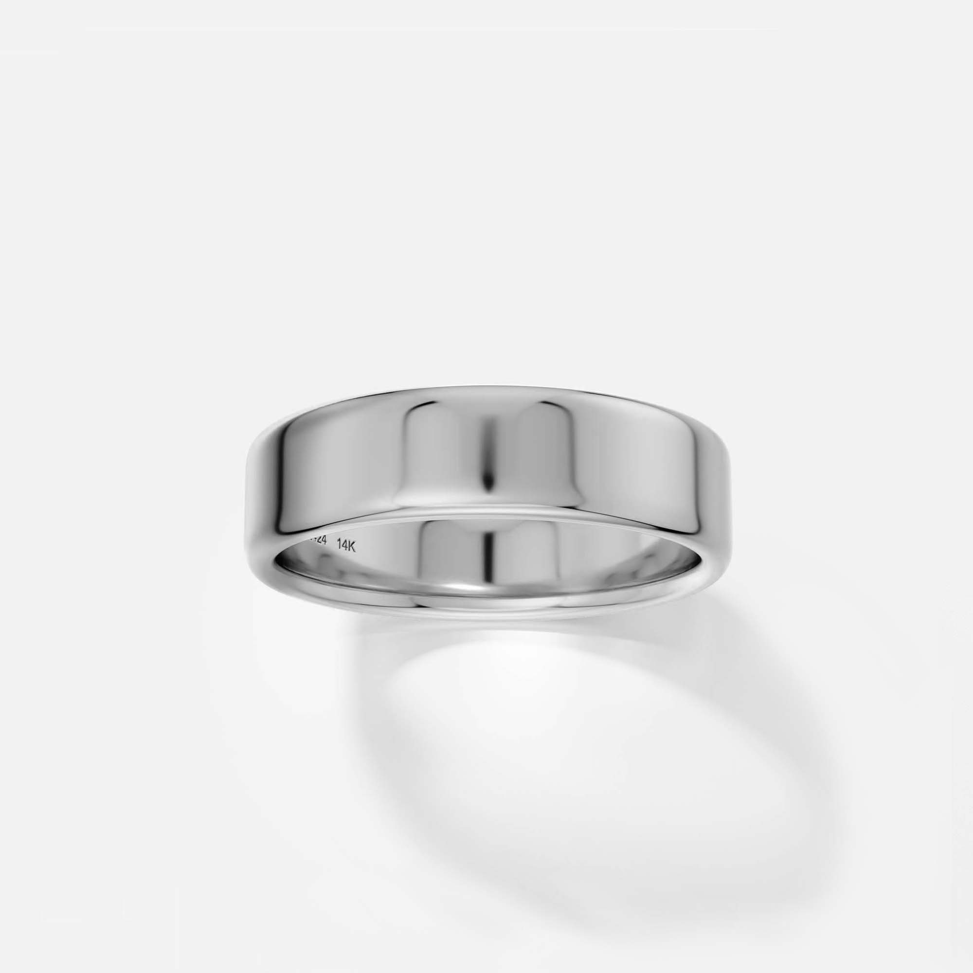 Comfortable 6mm wide wedding ring with flat band in 14k, 18k yellow, white, rose gold or platinum by SHW fine jewelry store in NYC near me