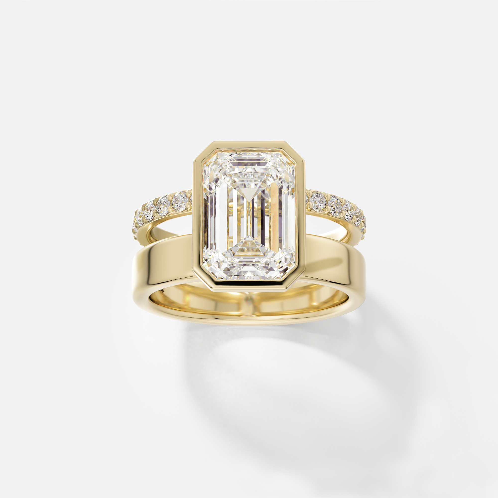 Customizable Diamond Band Engagement Ring with North South Emerald Lab-Grown Natural Diamond 14 Karat 18 Karat Yellow White Rose Gold Platinum SHW SoHo
