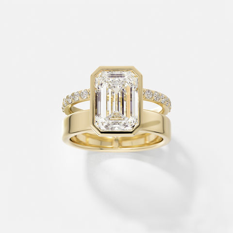 Customizable Diamond Band Engagement Ring with North South Emerald Lab-Grown Natural Diamond 14 Karat 18 Karat Yellow White Rose Gold Platinum SHW SoHo