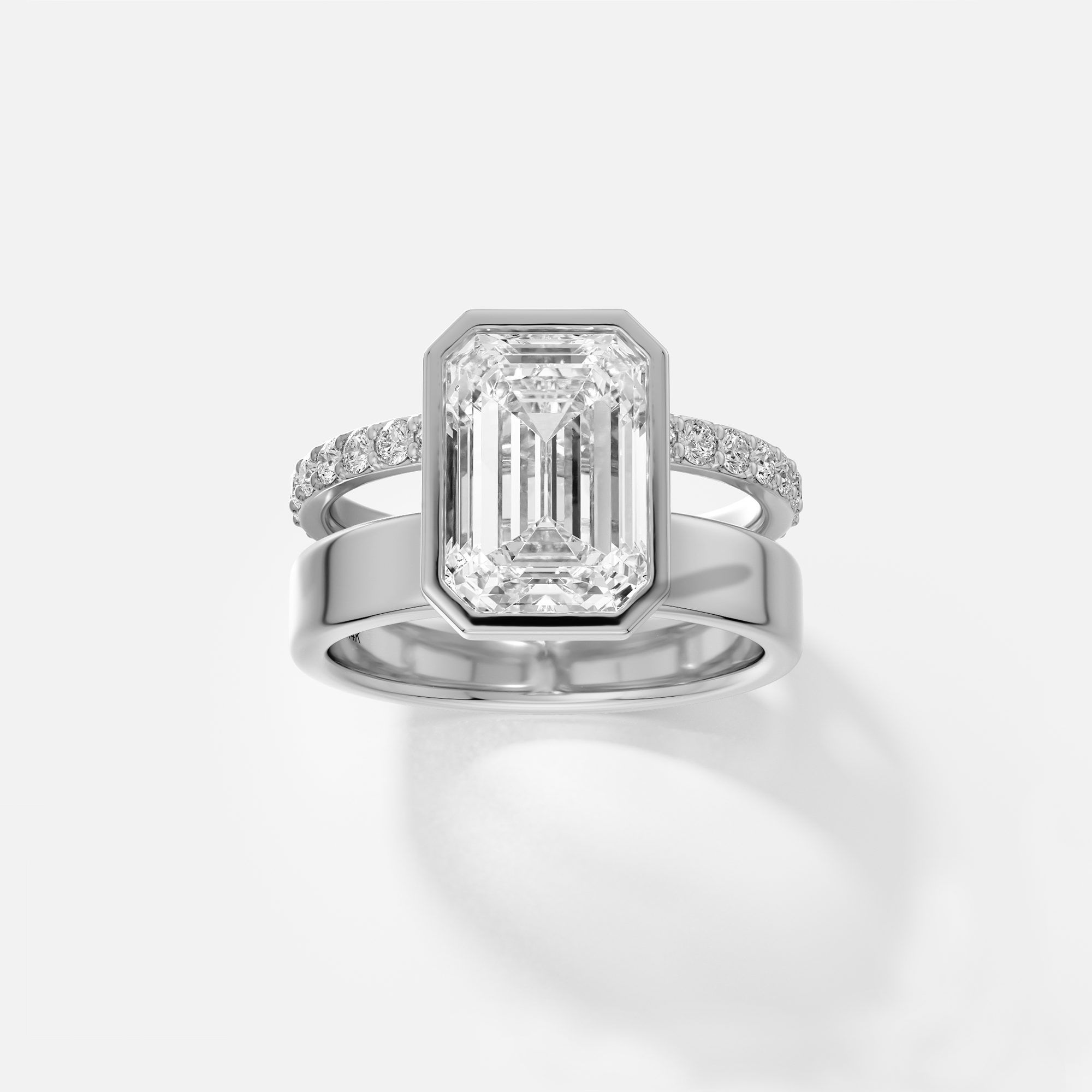 Tailor-Made Pavé Diamond Solitaire Ring with North South Emerald Lab-Grown Mined Diamond 14k 18k Yellow White Rose Gold Platinum SHW Fine Jewelry SoHo
