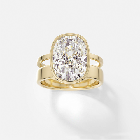 Modern Double Band Engagement Ring with North South Cushion Lab-Grown Natural Diamond 14 Karat 18 Karat Yellow White Rose Gold Platinum SHW Lower East Side