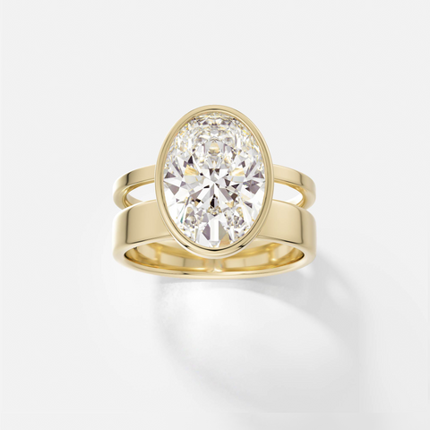Modern Double Band Engagement Ring with North South Oval Lab-Grown Natural Diamond 14 Karat 18 Karat Yellow White Rose Gold Platinum SHW SoHo