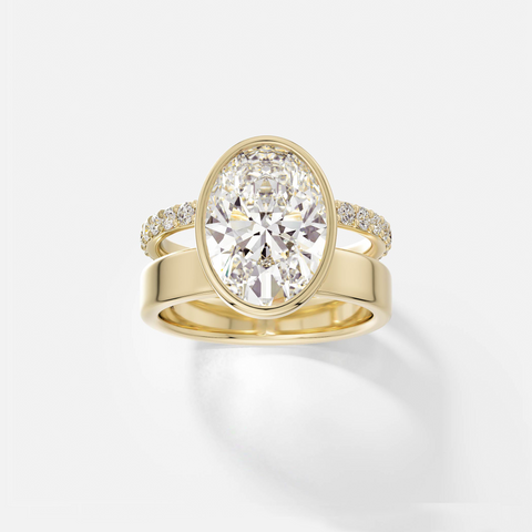 Unique north south oval diamond engagement ring modern double band 14k 18k gold platinum SHW Fine Jewelry NYC