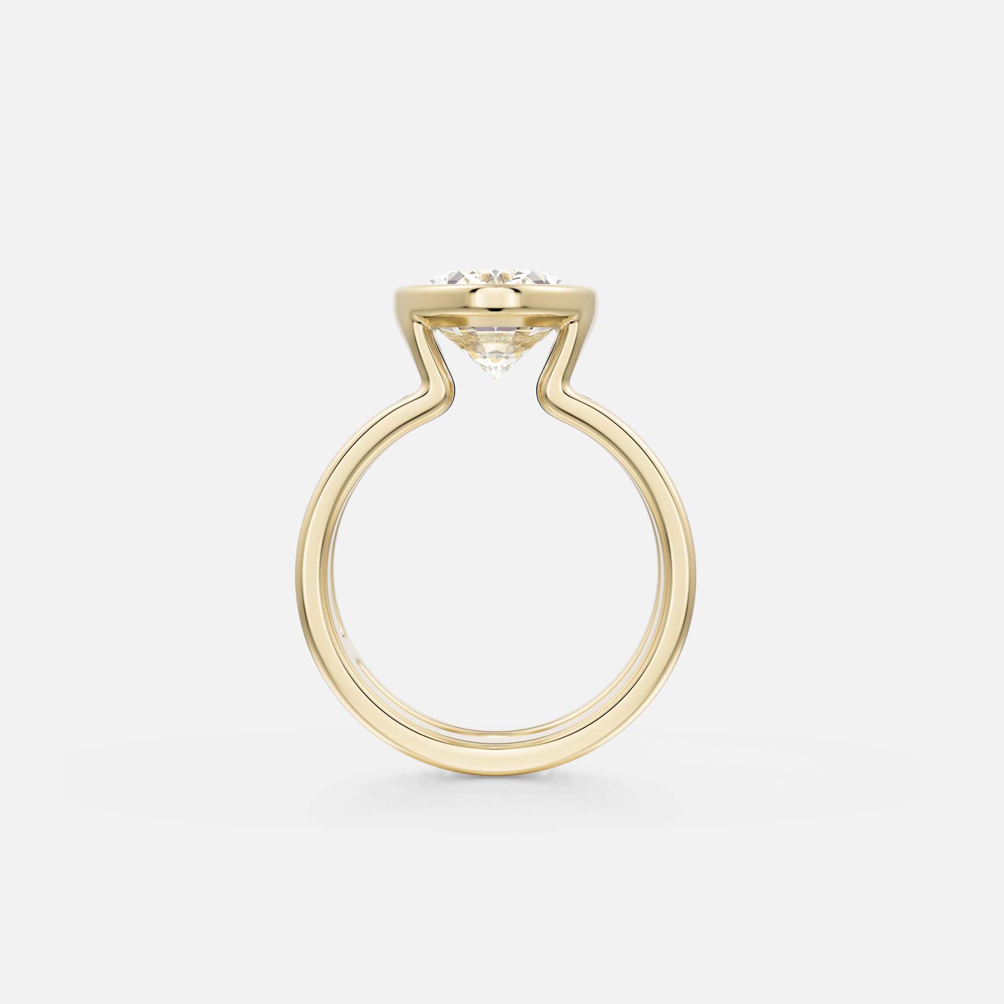 side view of 4 ct oval diamond bezel engagement ring with pavé diamond eternity band on connected double band