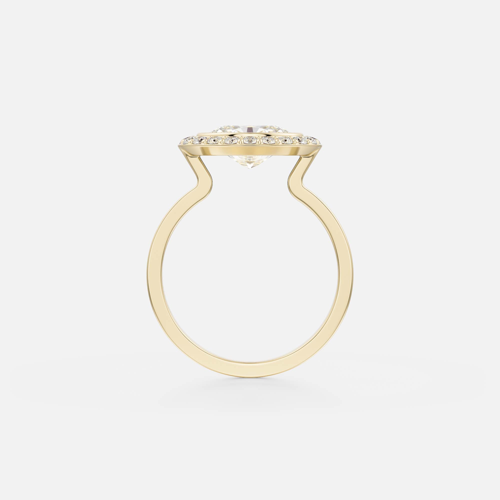 Modern Halo Bezel Engagement Ring with Oval 1ct 2ct 3ct Lab created Natural Diamond Sapphire in 14karat 18karat gold SHW Fine Jewelry NYC