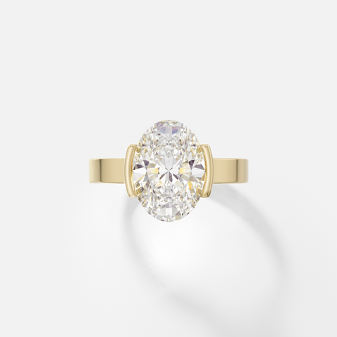 Alternative Semi Bezel Engagement Ring with Oval Lab grown Natural Diamond 14k 18k yellow white rose gold platinum SHW Fine Jewelry NYC