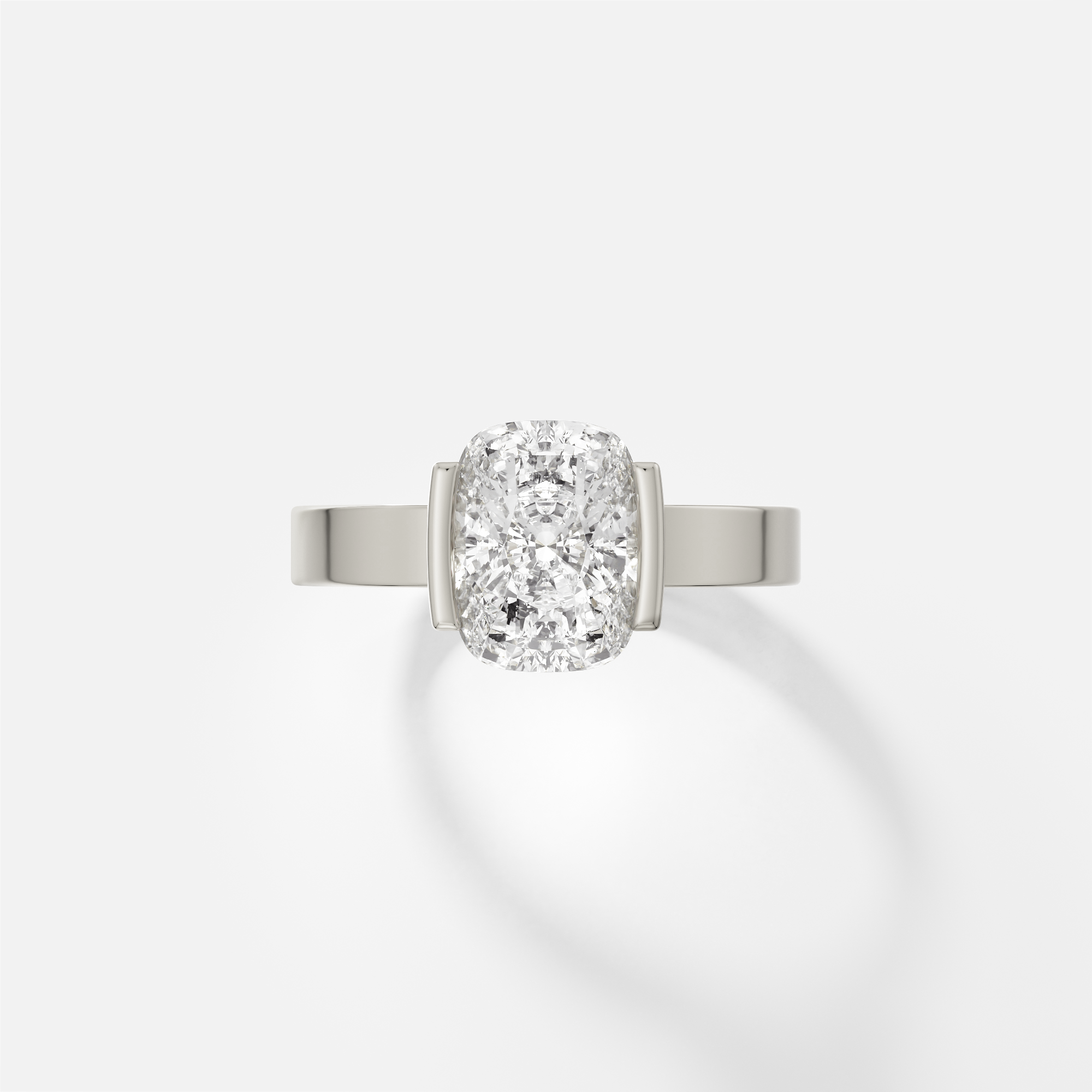 14k white gold engagement ring with 2.00 ct cushion-cut diamond in tapered partial bezel setting