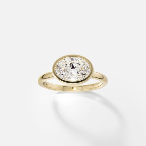 Unusual Bezel Engagement Ring with  Oval -cut Lab grown Natural Diamond 14k 18k yellow white rose gold or platinum SHW Fine Jewelry NYC