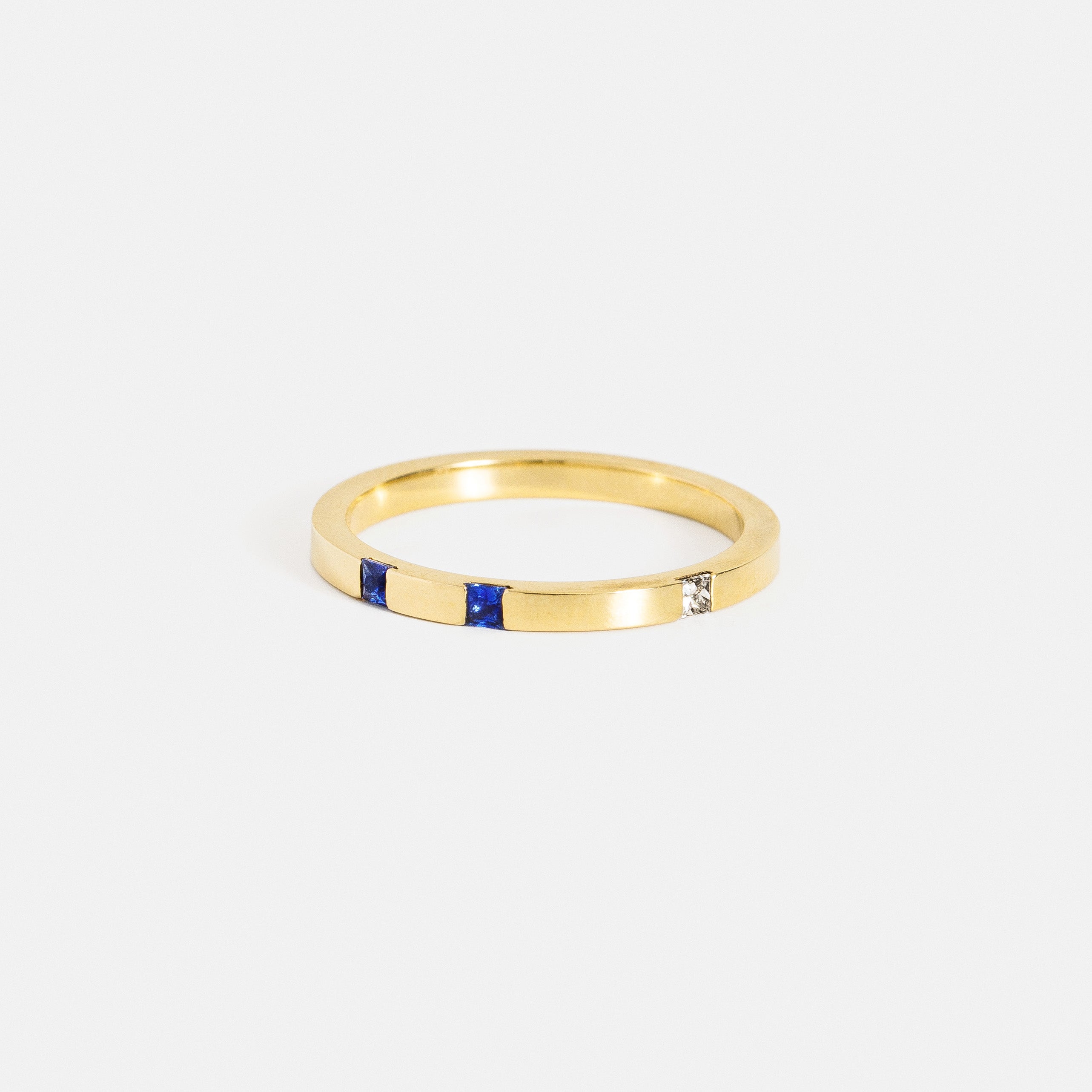 Unique Thin Wedding Band for Women with Princess Cut Natural Diamonds and Sapphires in solid 14k gold by SHW best fine jewelry store in NYC