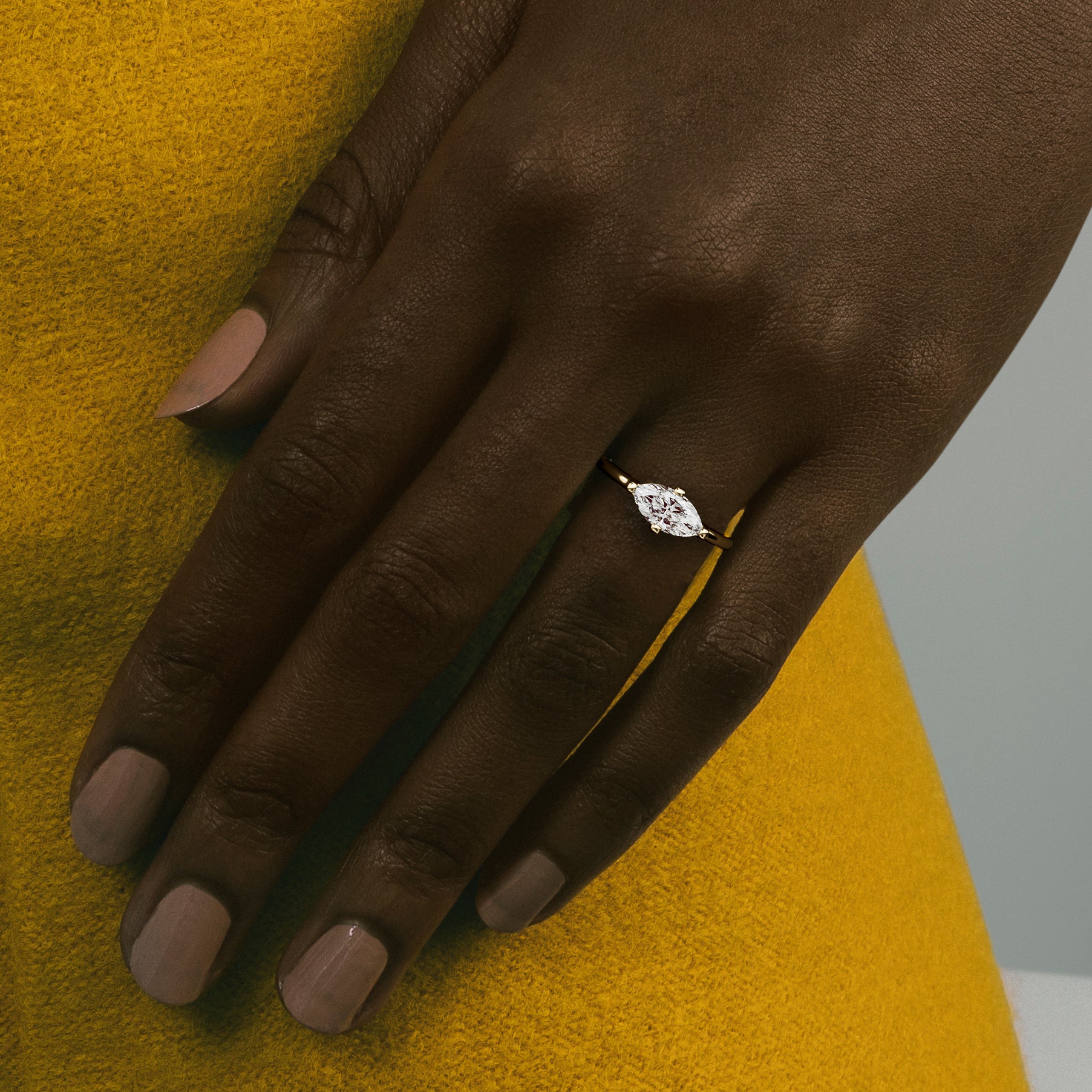 Veli Round Band with East West Marquise Contemporary Engagement Ring Setting in recycled 14 karat Gold or platinum handmade by SHW Fine Jewelry NYC