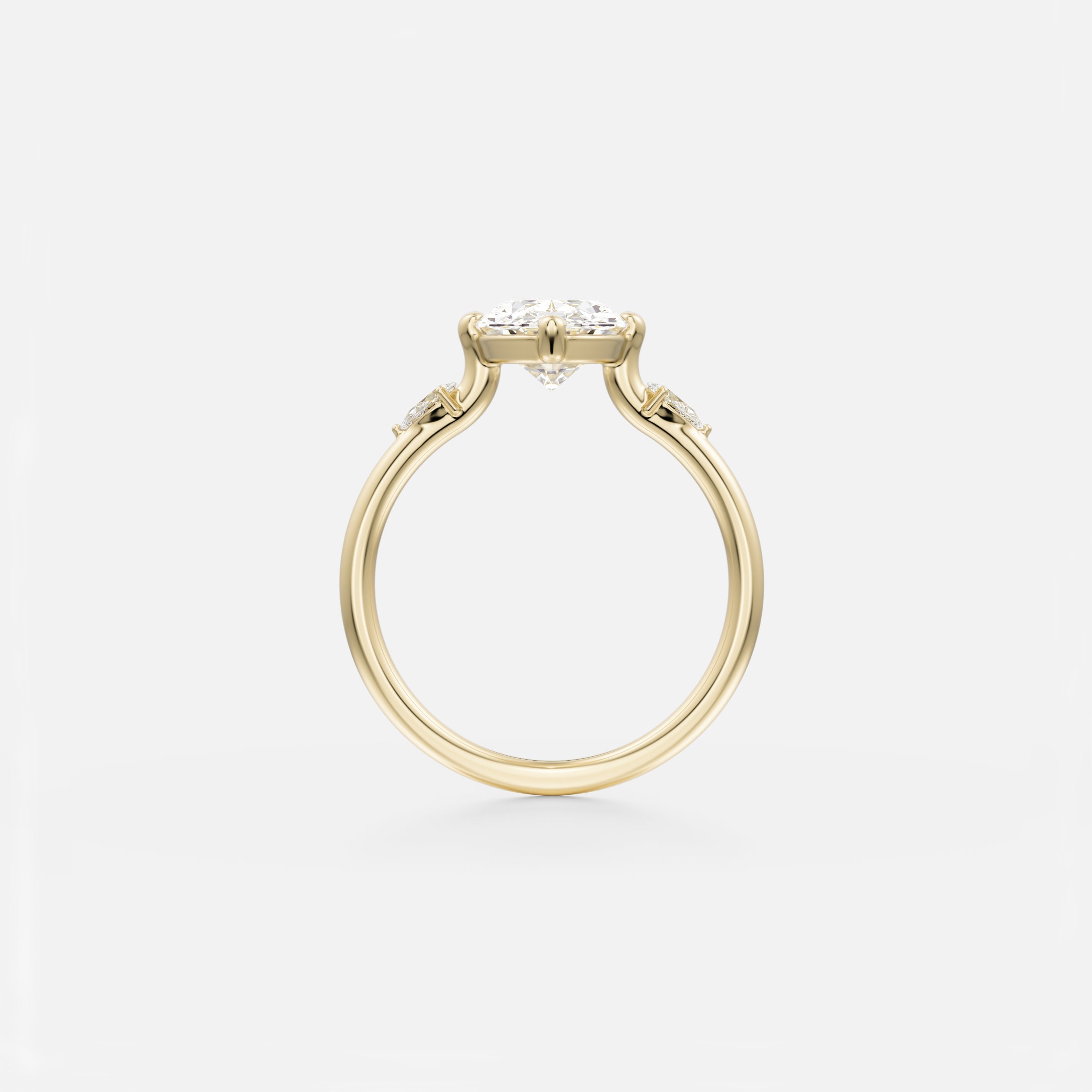 Three-stone prong set pear side stones Engagement Ring with Oval lab mined diamond 14k 18k gold SHW Cool Jewelry Stores Manhattan NYC