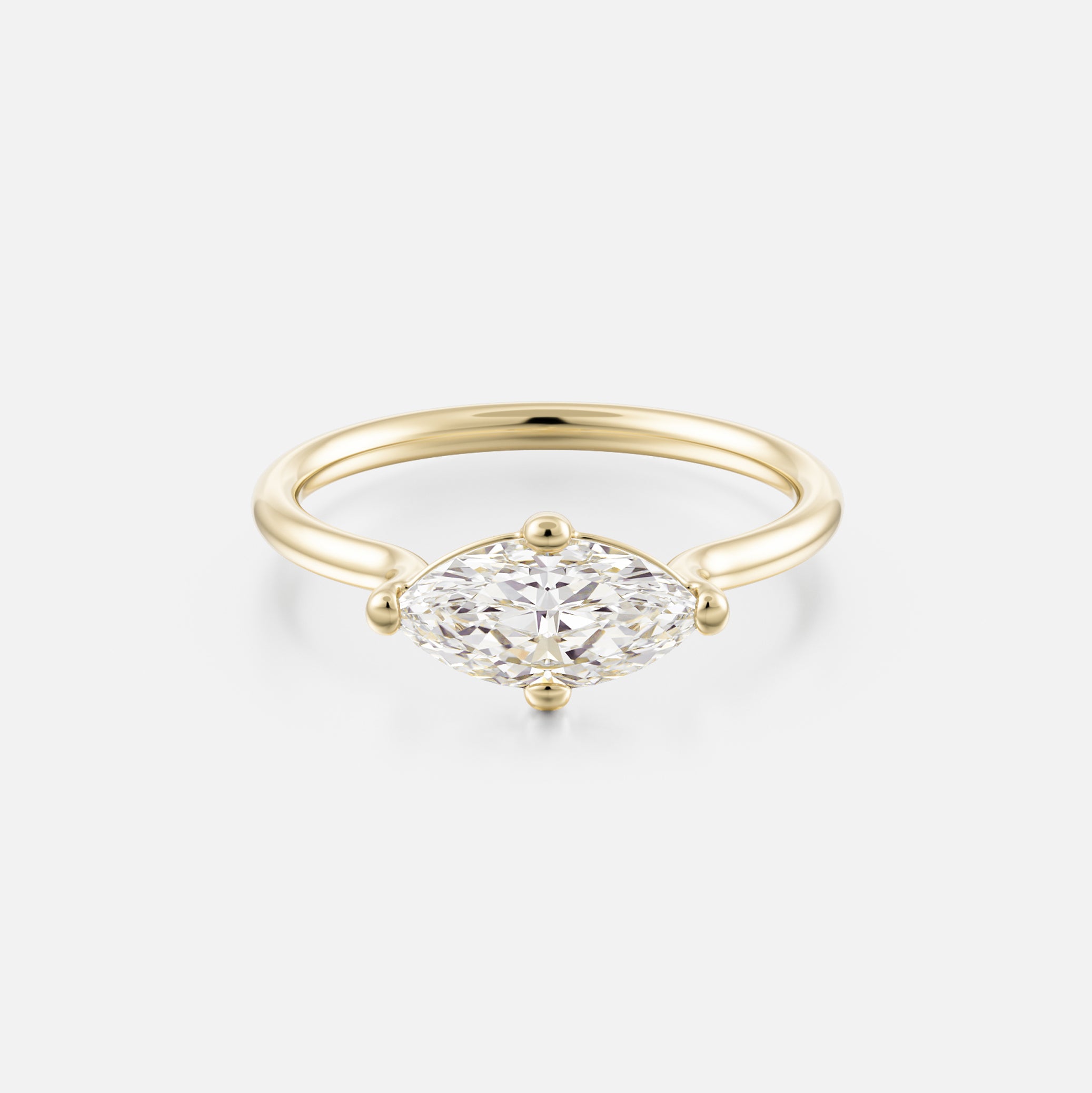 Veli Round Band with East Qest Marquise Simple Engagement Ring Setting in recycled 14k Gold or platinum by SHW Fine Jewelry NYC