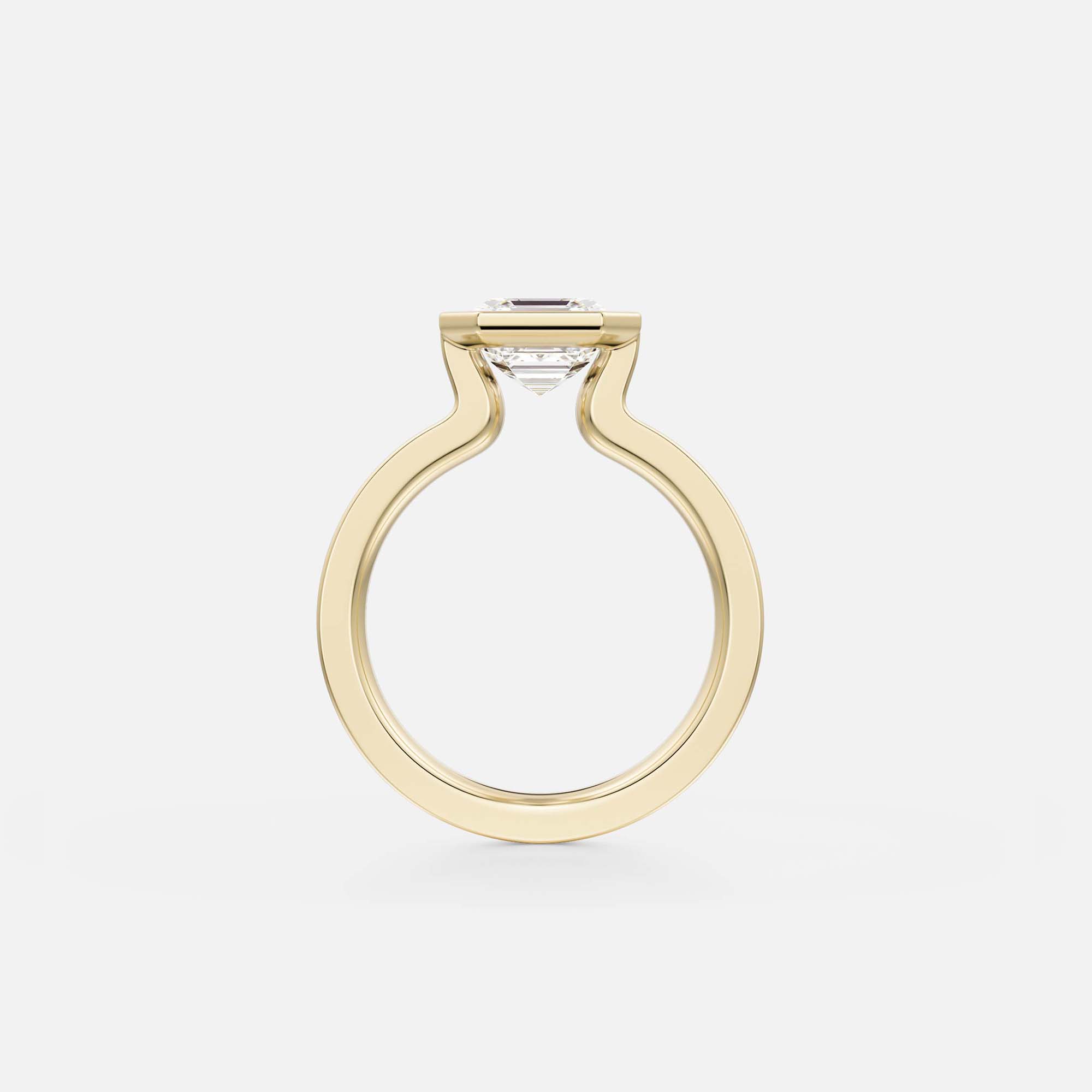 Velta square emerald cut diamond engagement ring side view with princess diamonds on band