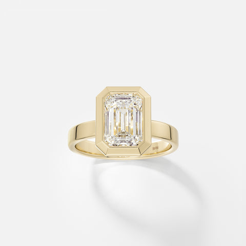 Minimal Unique Engagement Ring with Emerald Lab-grown Mined Diamond in 14k 18k yellow white rose gold platinum by SHW Fine Jewelry connecticut