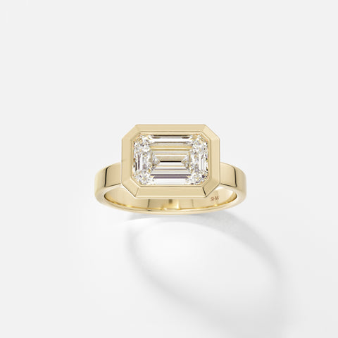 Contemporary Bezel Engagement Ring with Emerald Lab created Natural Diamond 14k 18k yellow white rose gold platinum by SHW Fine Jewelry NYC