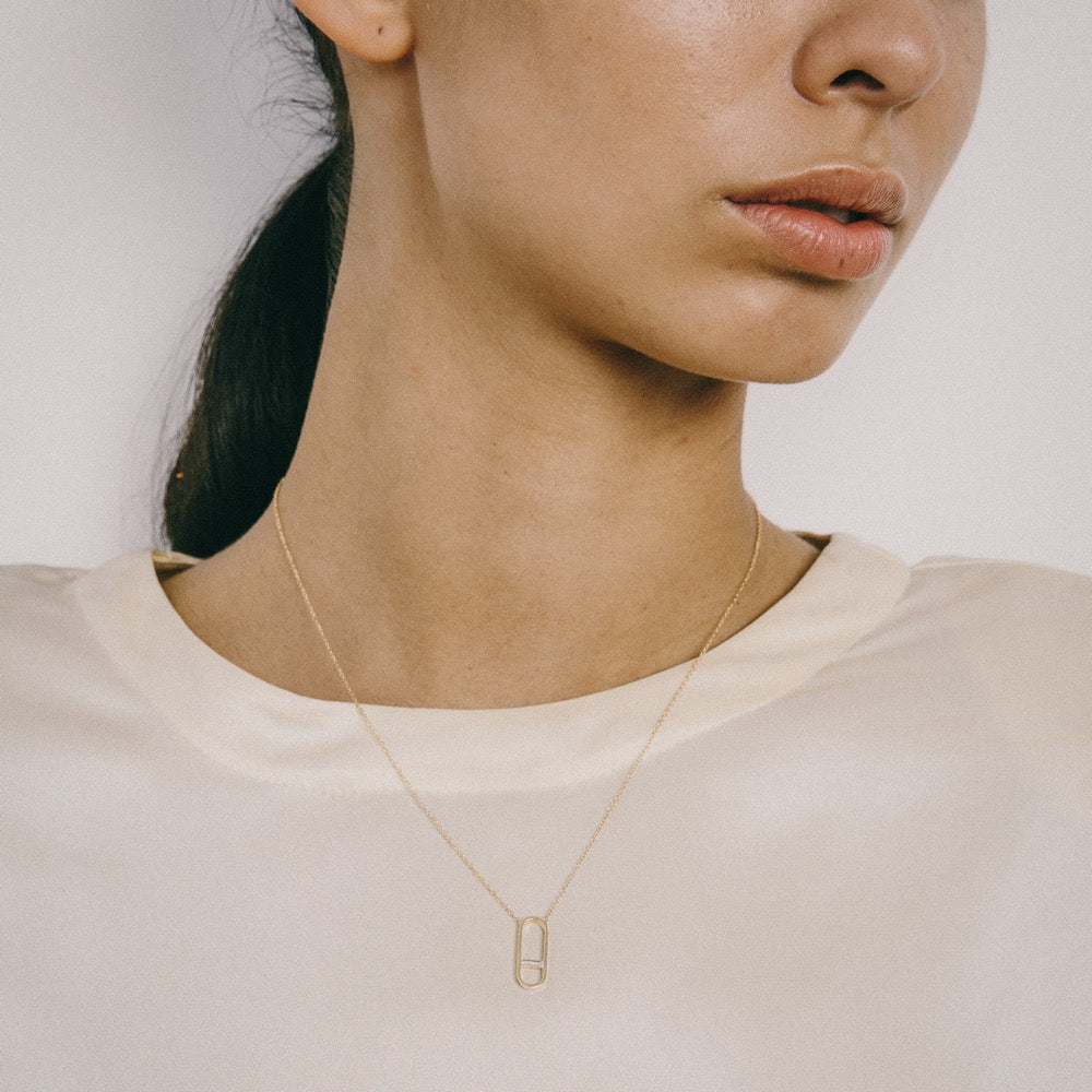 Ranga Minimal Necklace in 14k Gold set with White Baguette Diamond By SHW Fine Jewelry NYC