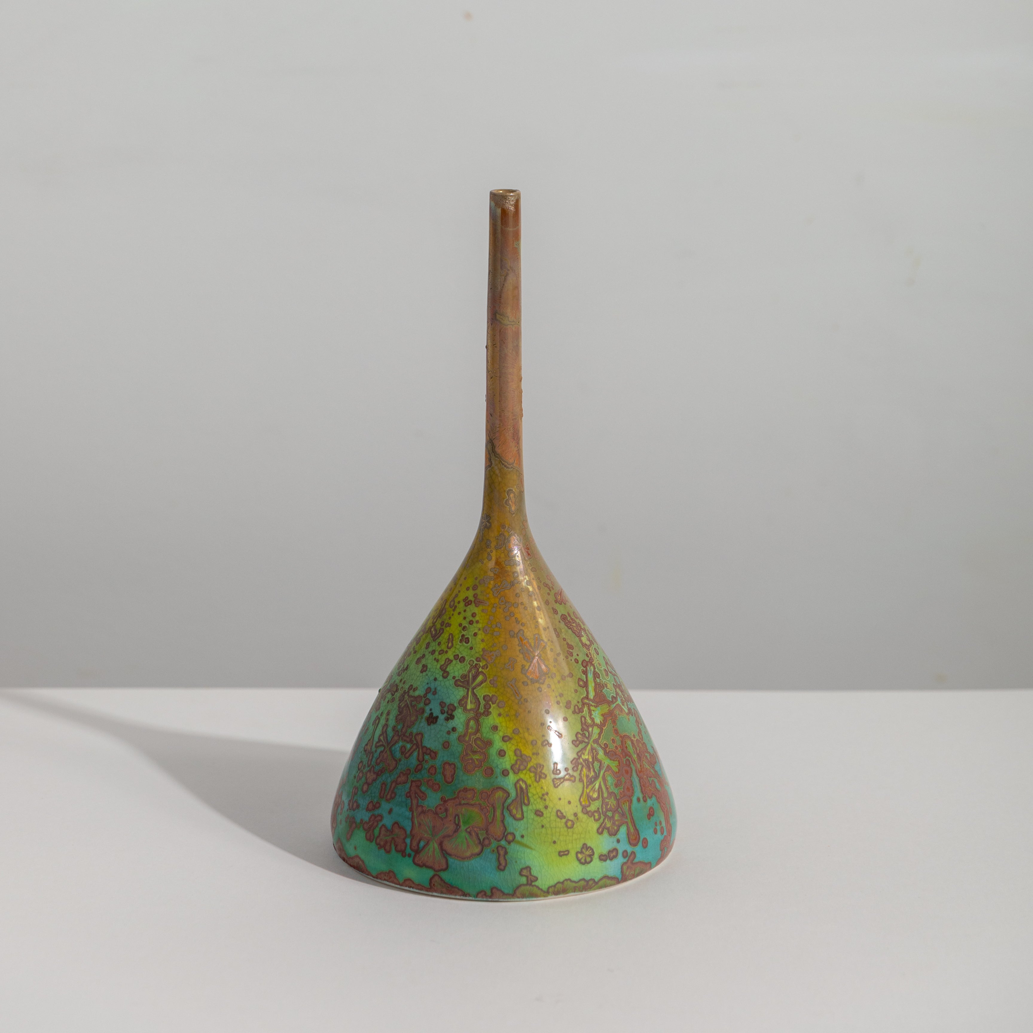 Hand-thrown porcelain vase with crystalline glaze made in NYC by Robert Hessler