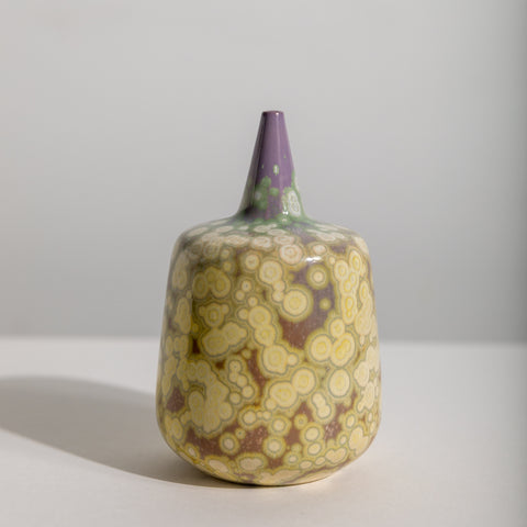 Hand-thrown porcelain vase with crystalline glaze made in NYC by Robert Hessler