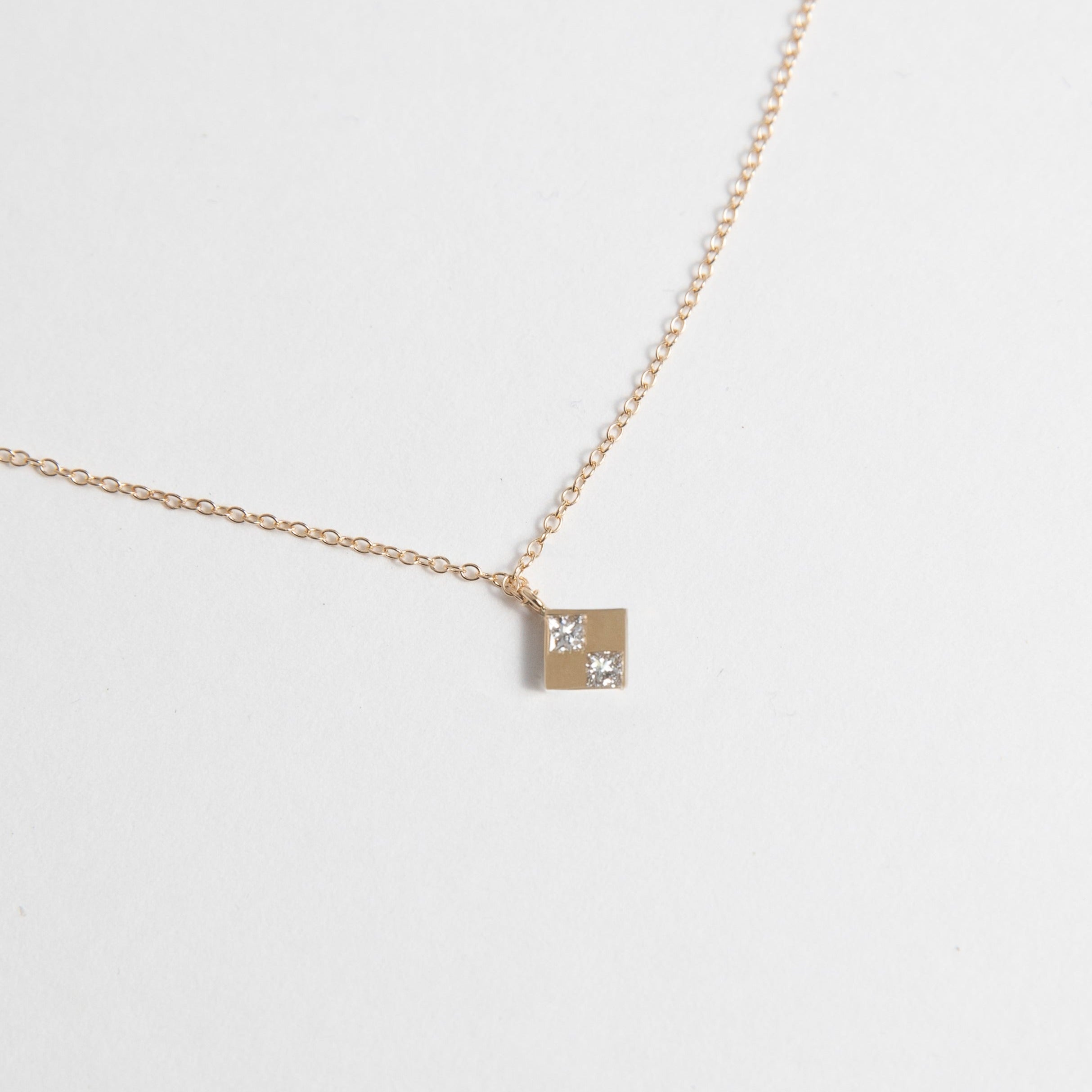 Sedi Unconventional Necklace in 14k Gold set with Princess cut Square Diamonds By SHW Fine Jewelry NYC